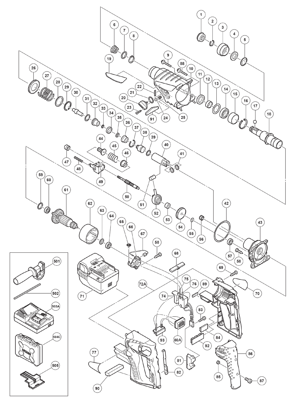 Page 1 Diagram and Parts List for DH25DAL  Hitachi Hammer Drill