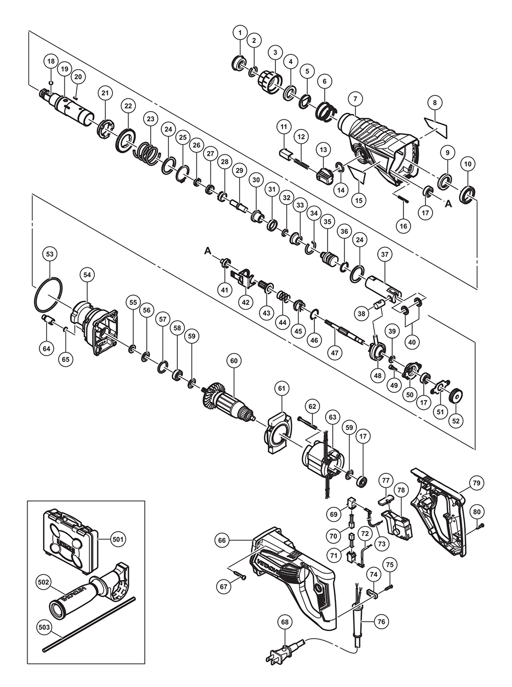 Page 1 Diagram and Parts List for DH26PF  Hitachi Hammer Drill