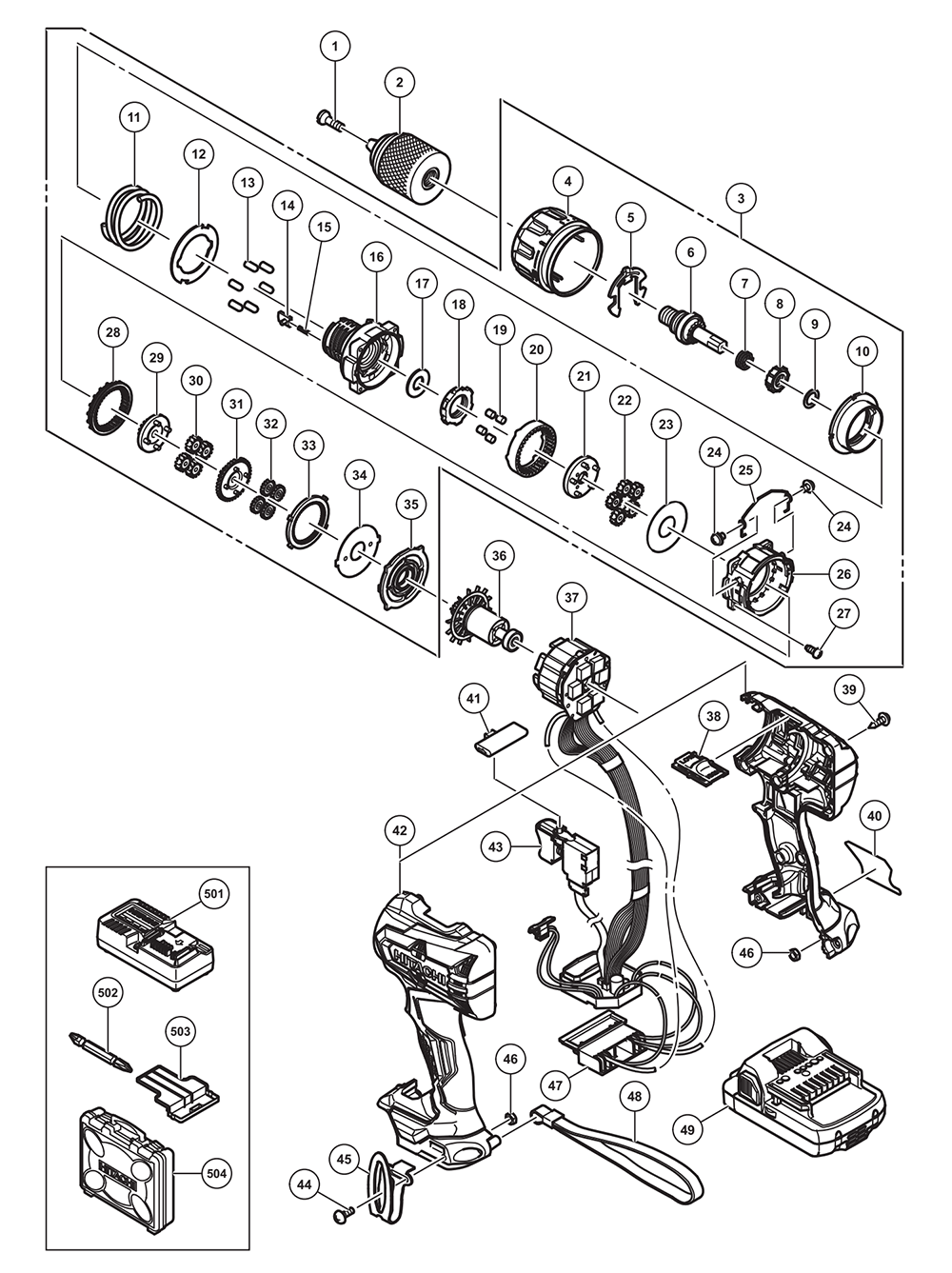 Page 1 Diagram and Parts List for DV18DBFL2S  Hitachi Drill Press