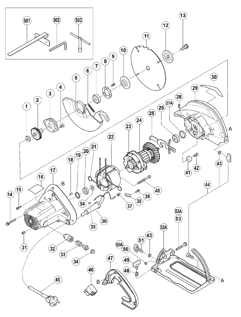 Page 1 Diagram and Parts List for C7SF  Hitachi Saw