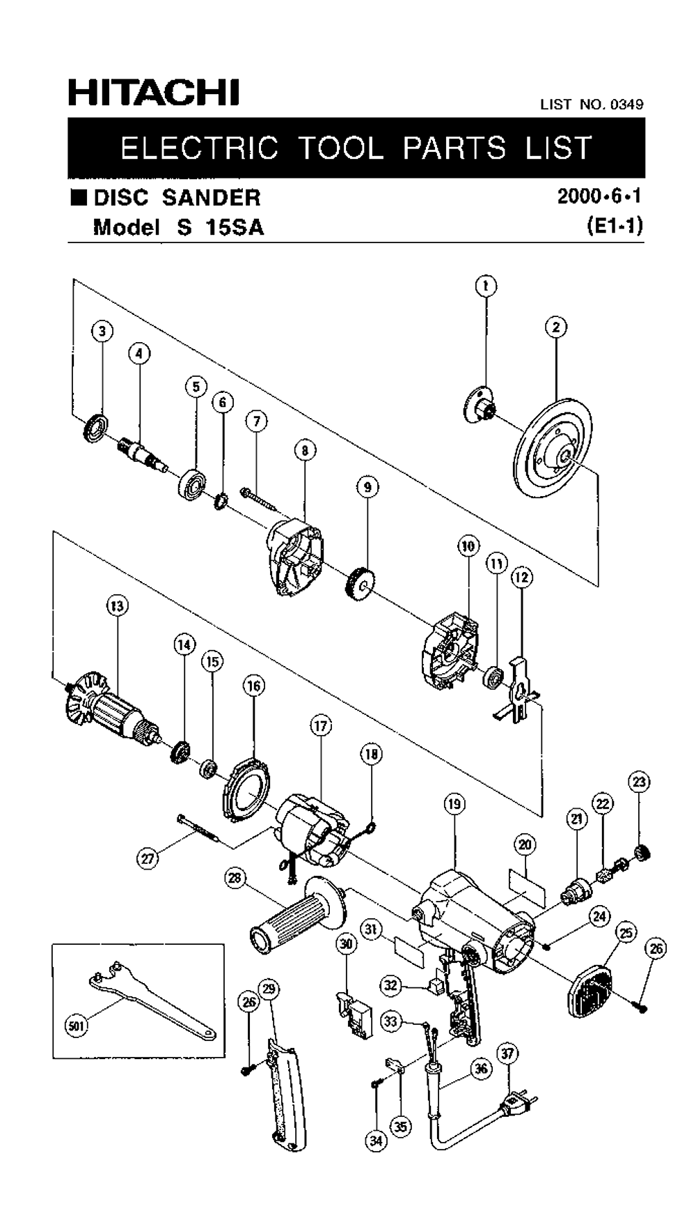 Page 1 Diagram and Parts List for S15SA  Hitachi Sander Polisher
