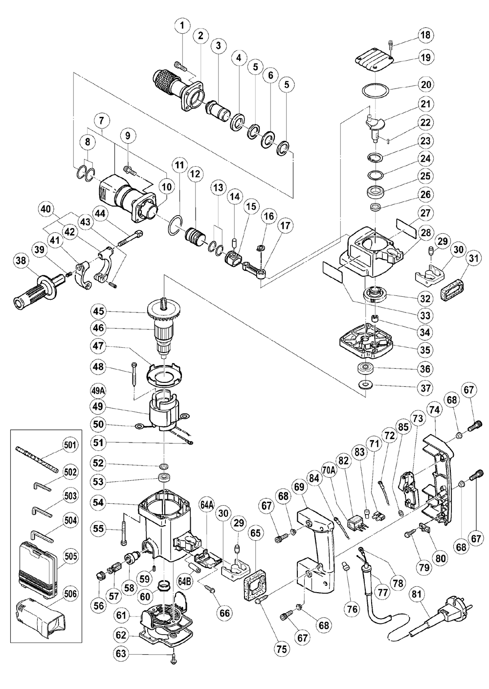 Page 1 Diagram and Parts List for H41SC  Hitachi Hammer Drill