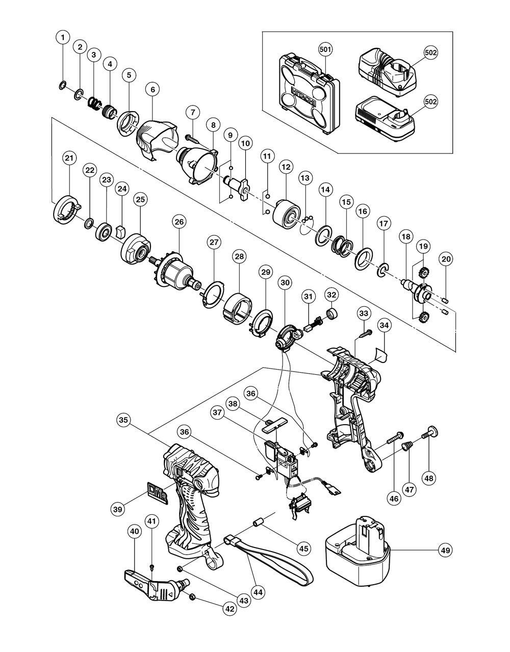 Page 1 Diagram and Parts List for WH12DMRE2  Hitachi Wrench