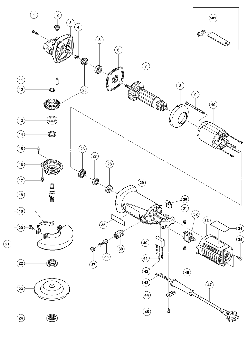 Page 1 Diagram and Parts List for G10SF5  Hitachi Grinder