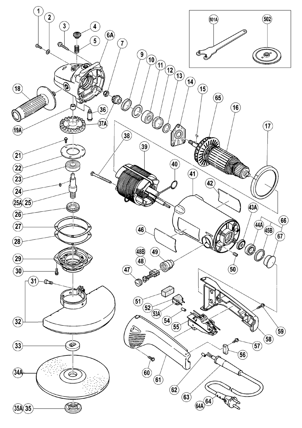 Page 1 Diagram and Parts List for G18SH  Hitachi Grinder