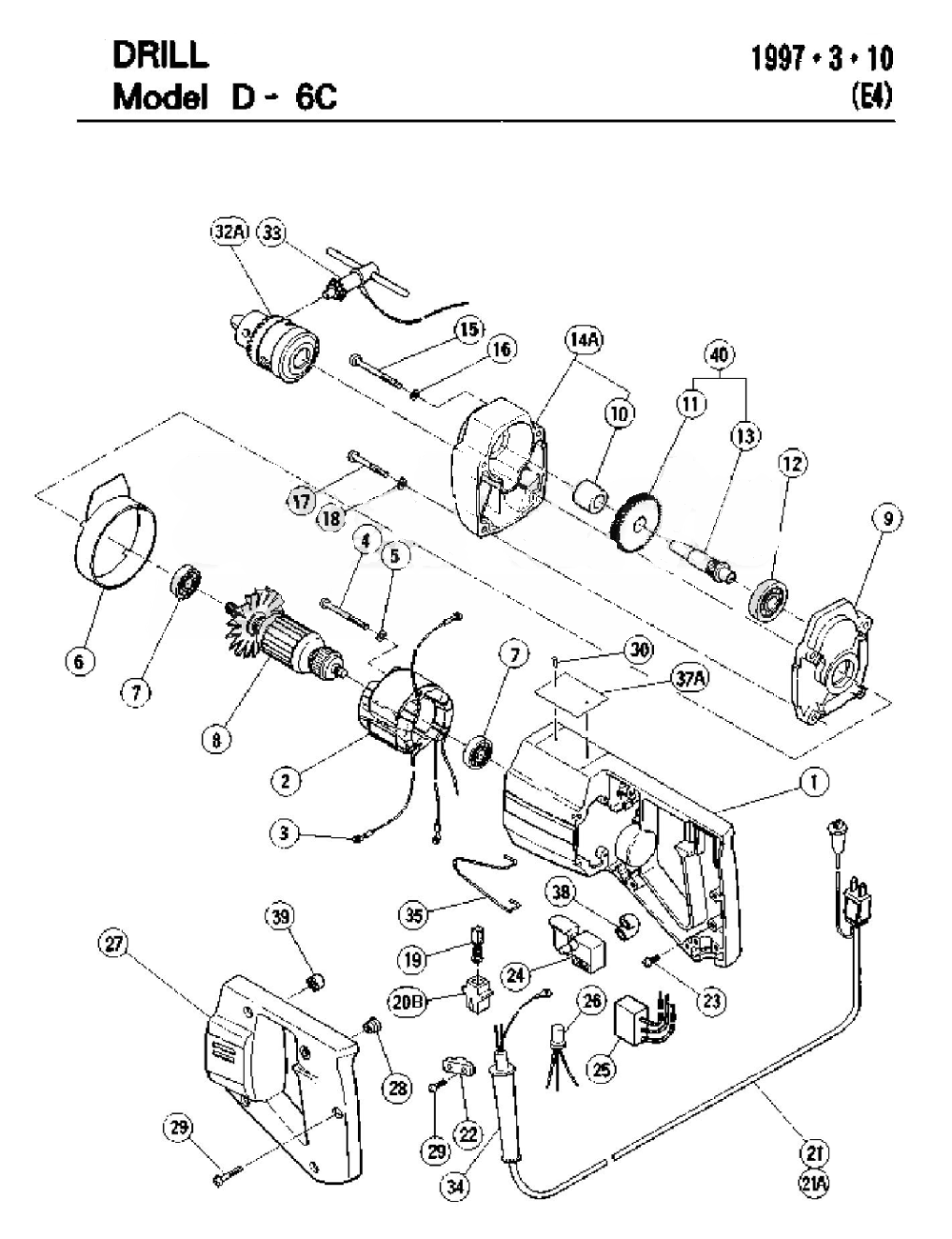 Page 1 Diagram and Parts List for D6C  Hitachi Drill Press