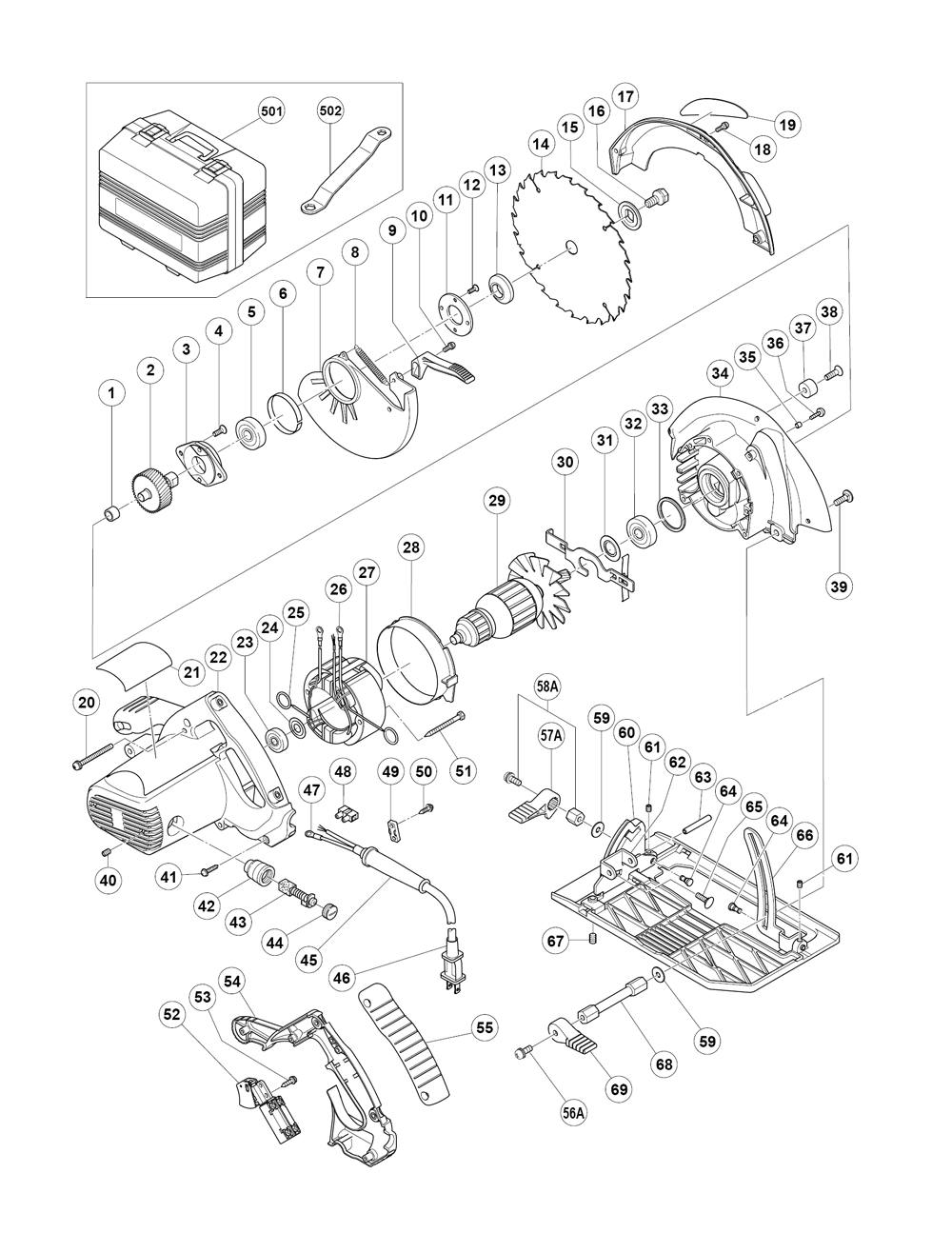 Page 1 Diagram and Parts List for C7BD2E2  Hitachi Saw