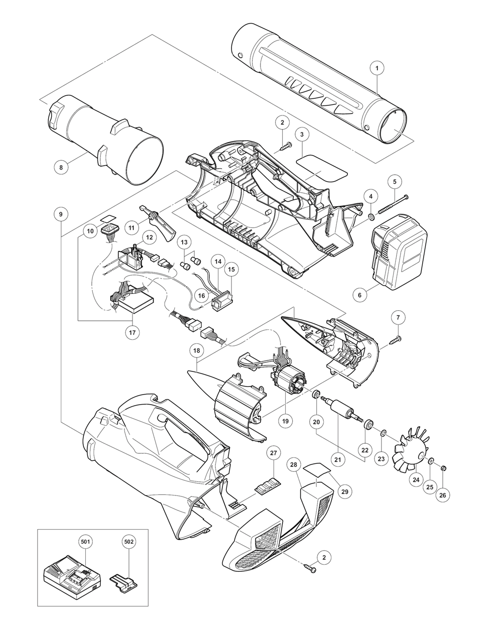 Page 1 Diagram and Parts List for RB36DLP4  Hitachi Leaf Blower / Vacuum