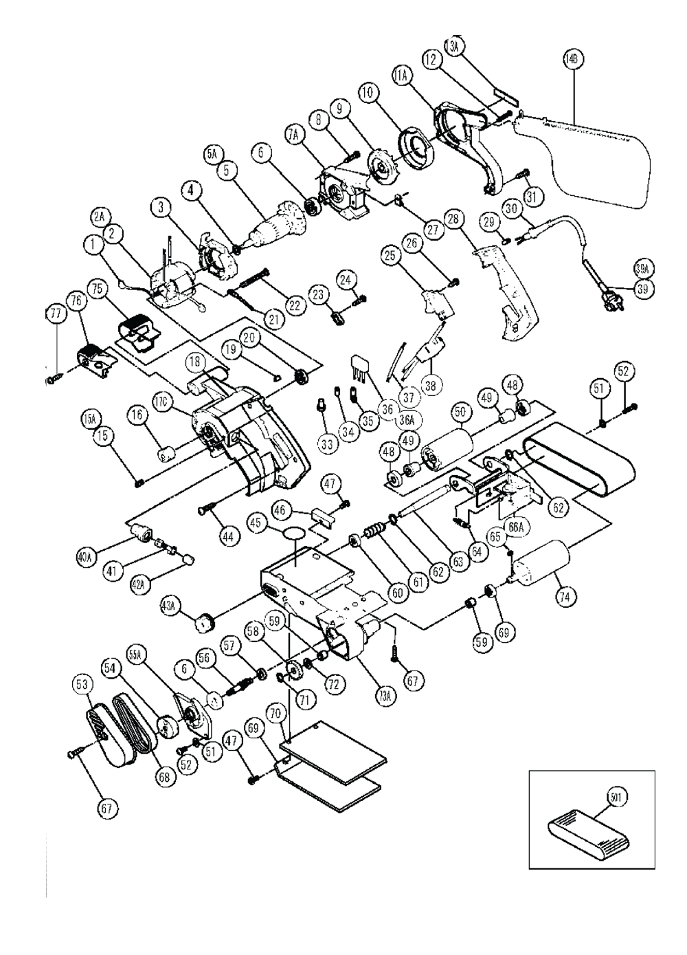Page 1 Diagram and Parts List for SB10V  Hitachi Sander Polisher