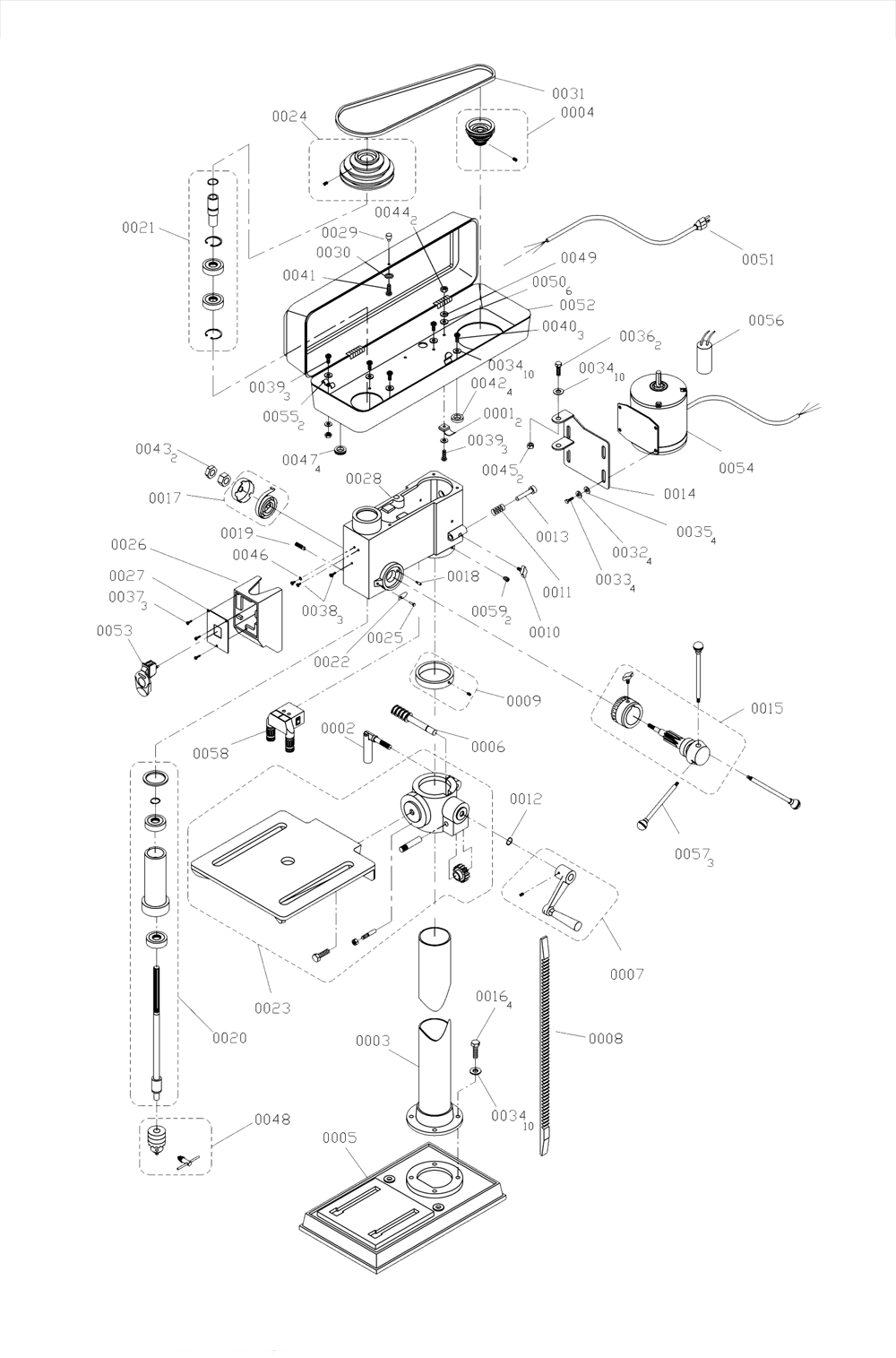 Page 1 Diagram and Parts List for B13FI  Hitachi Drill Press