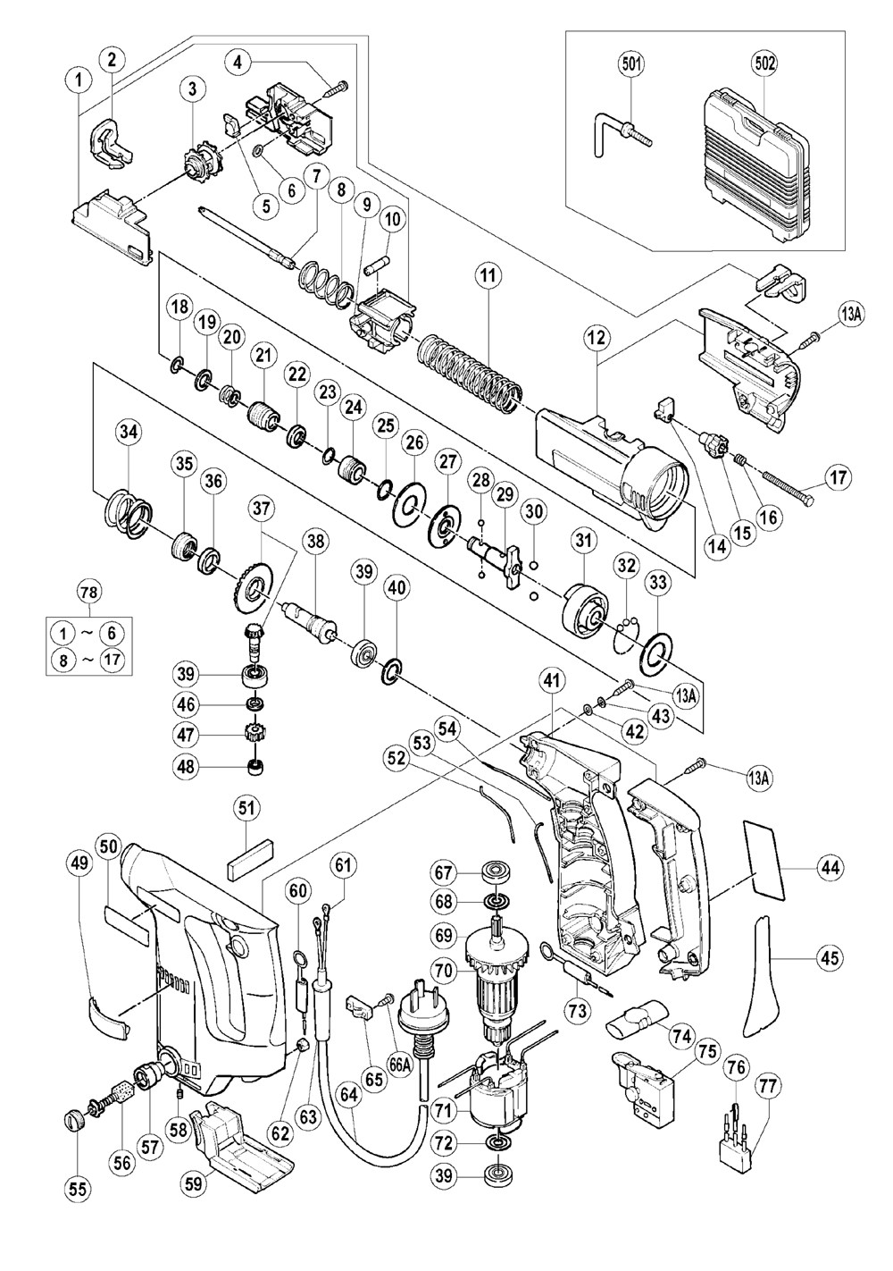Page 1 Diagram and Parts List for WF4V  Hitachi Screwdriver