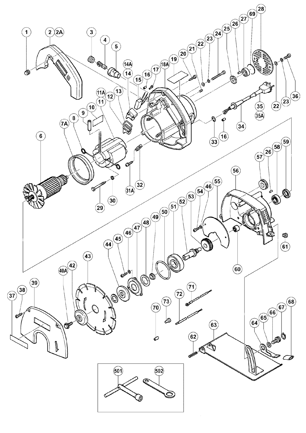 Page 1 Diagram and Parts List for CM6  Hitachi Saw