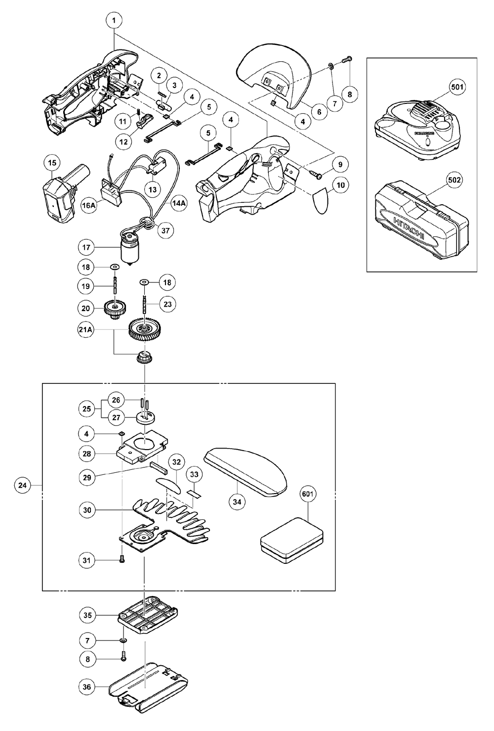 Page 1 Diagram and Parts List for CG10DL  Hitachi Nibbler & Shears