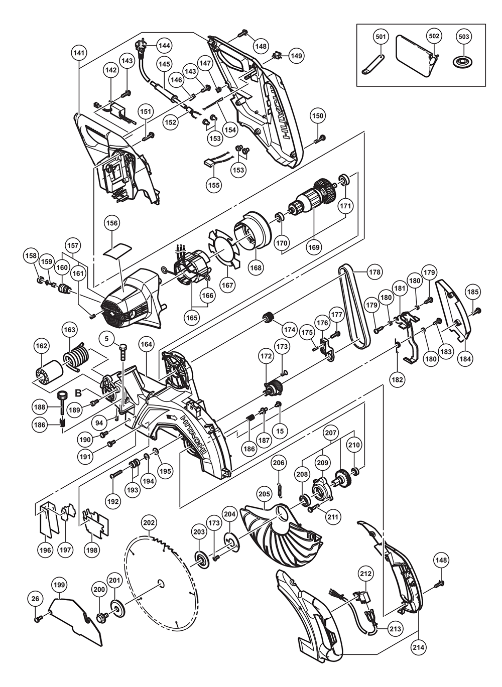 Page 2 Diagram and Parts List for C12RSH2  Hitachi Saw