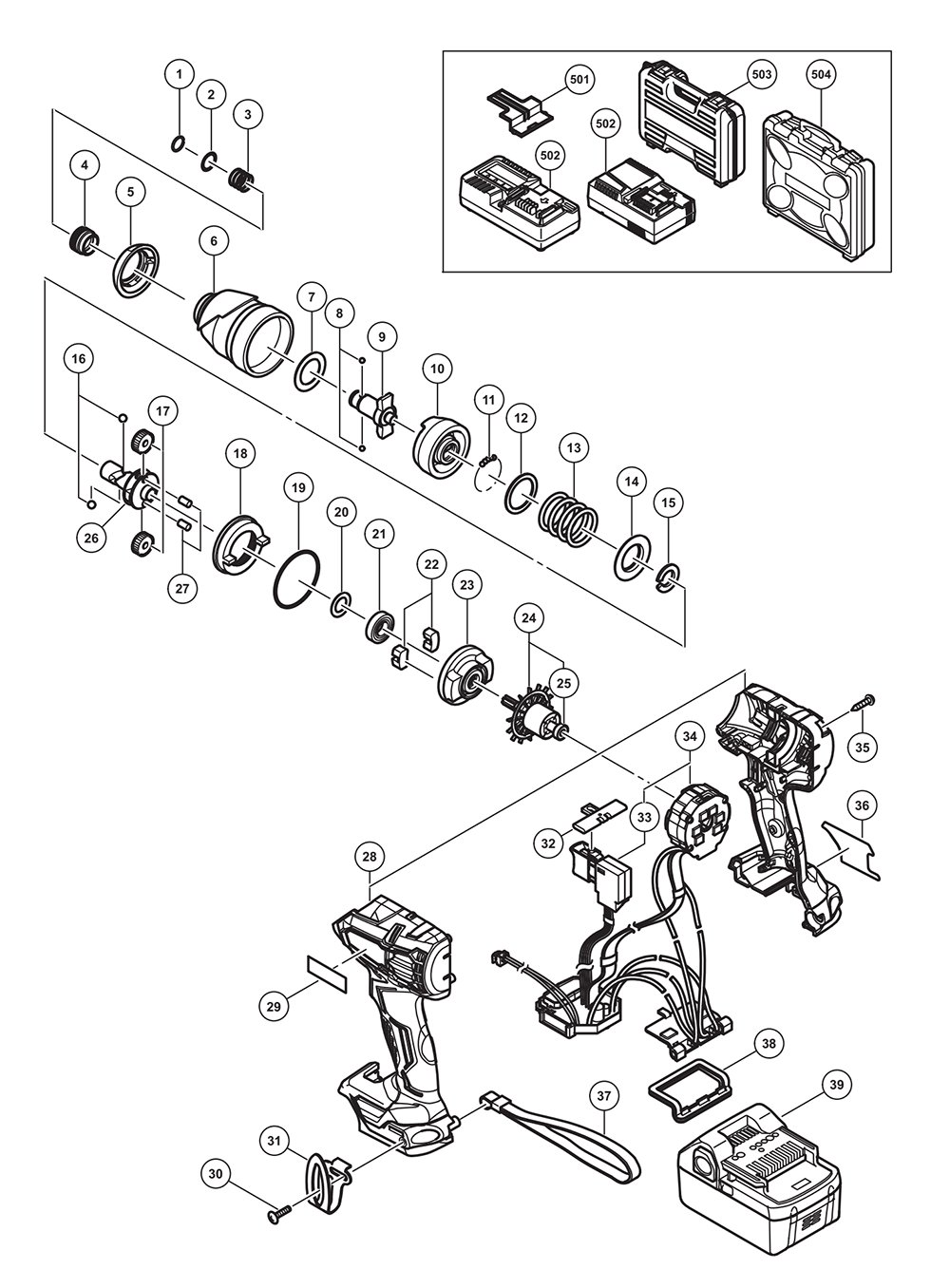 Page 1 Diagram and Parts List for WH18DBFL2S  Hitachi Wrench