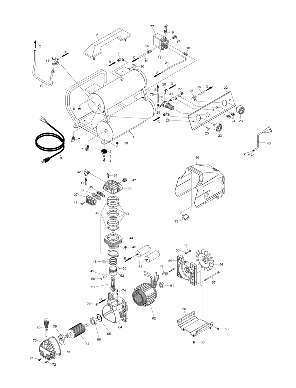 Page 1 Diagram and Parts List for EC119E3  Hitachi Compressor
