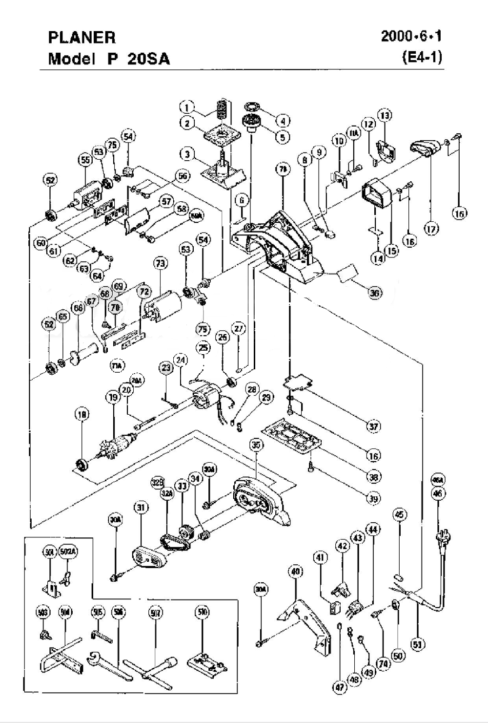 Page 1 Diagram and Parts List for P20SA  Hitachi Planer Jointer