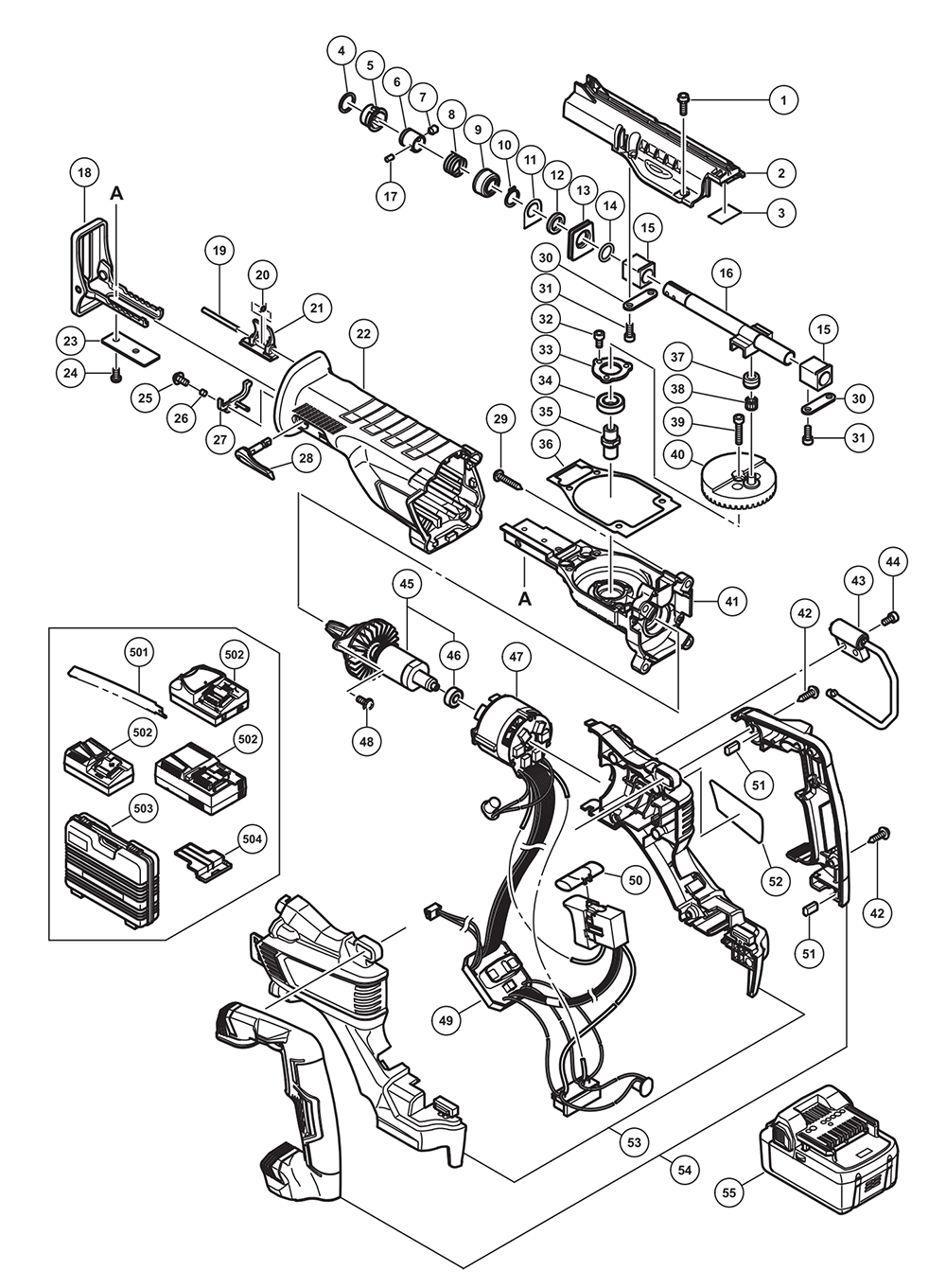 Page 1 Diagram and Parts List for CR18DBL  Hitachi Saw