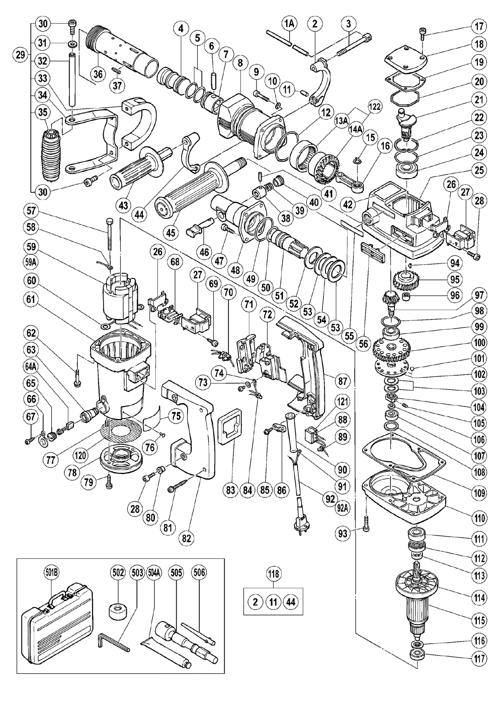 Page 1 Diagram and Parts List for DH50SA1  Hitachi Hammer Drill