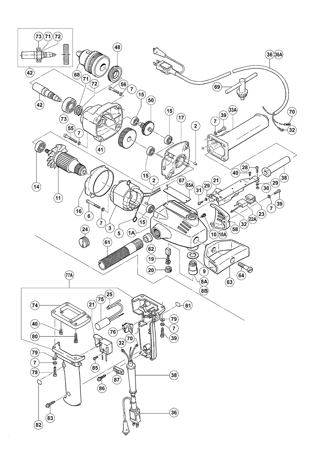 Page 1 Diagram and Parts List for BU-PN3  Hitachi Drill Press