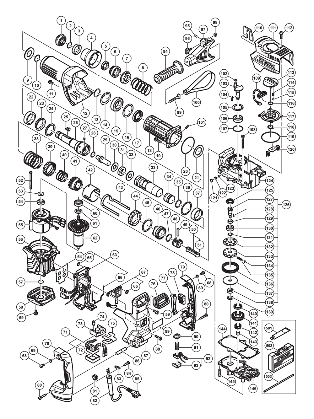 Page 1 Diagram and Parts List for DH45ME  Hitachi Hammer Drill