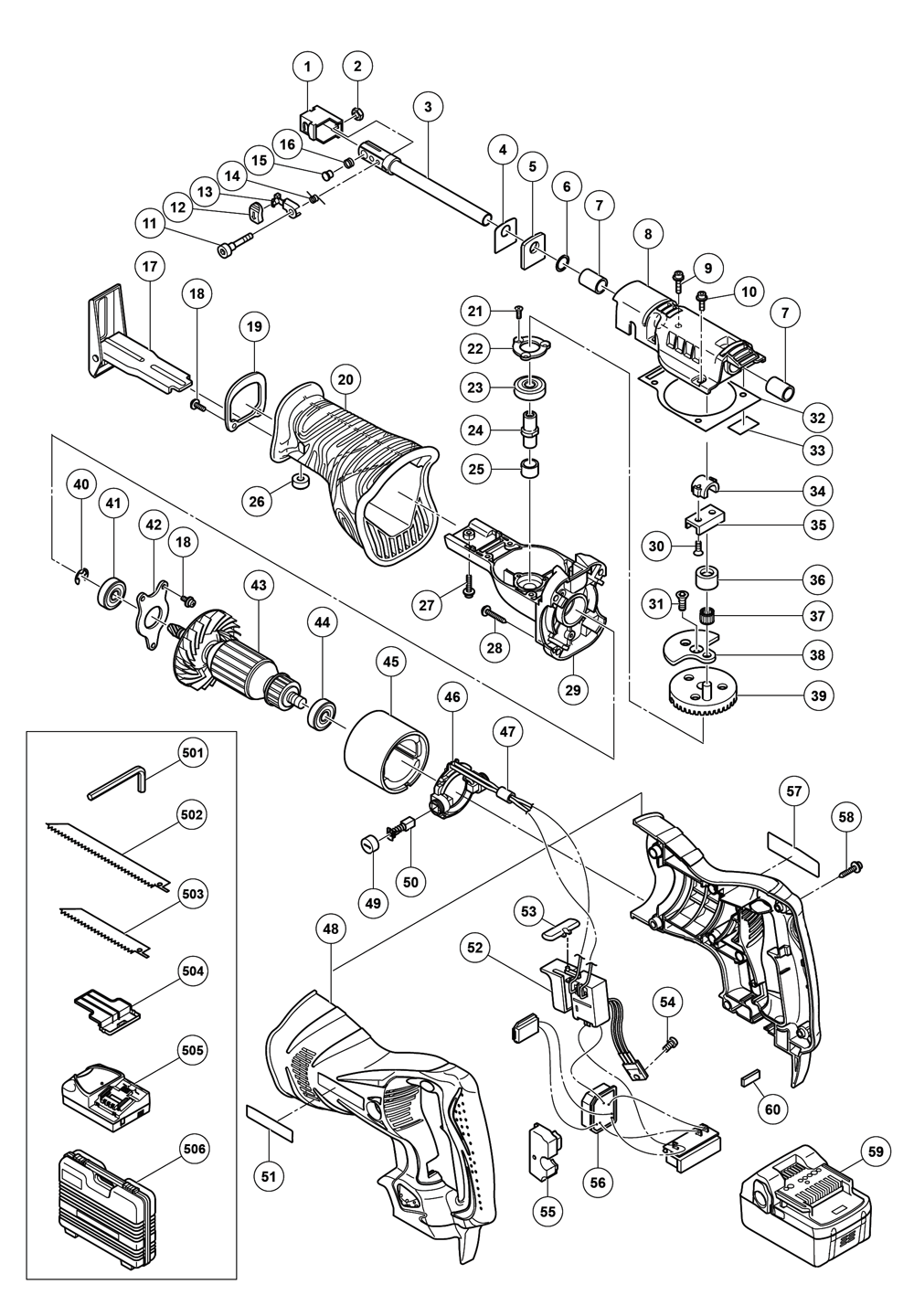 Page 1 Diagram and Parts List for CR18DSL  Hitachi Saw