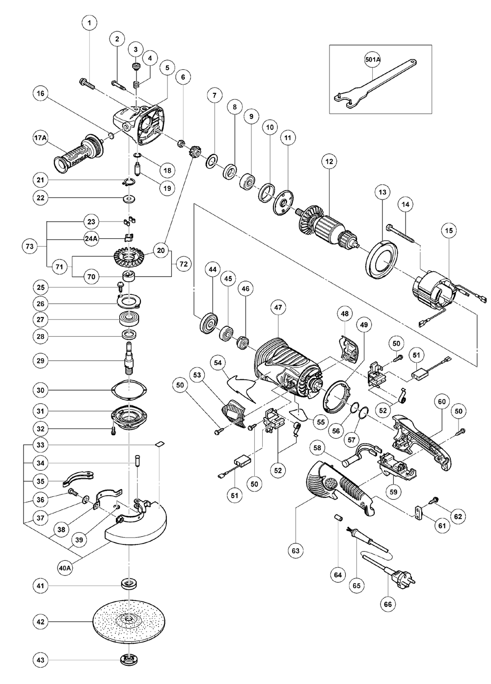 Page 1 Diagram and Parts List for G18UAY  Hitachi Grinder
