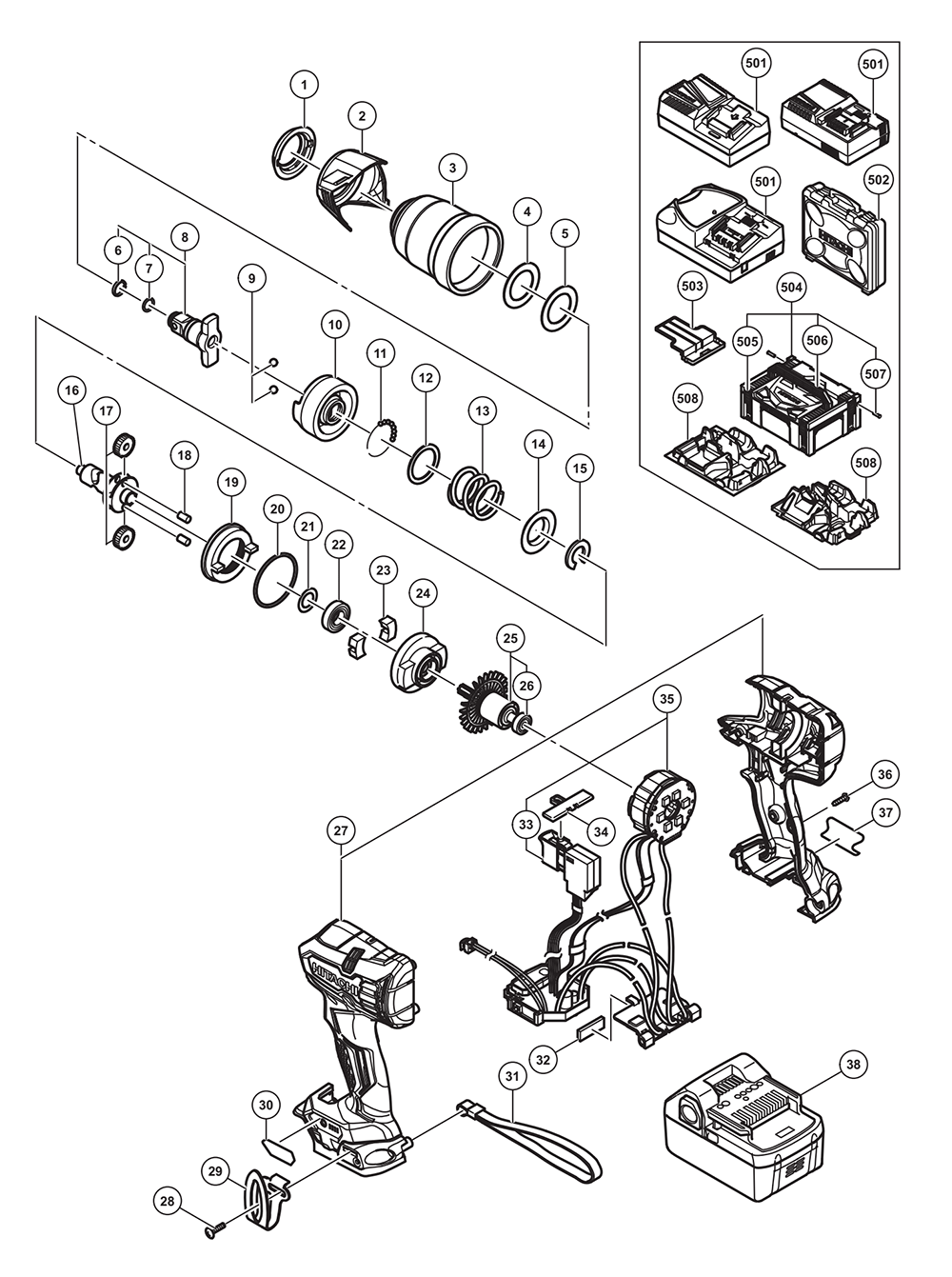 Page 1 Diagram and Parts List for WR18DBDL2  Hitachi Wrench