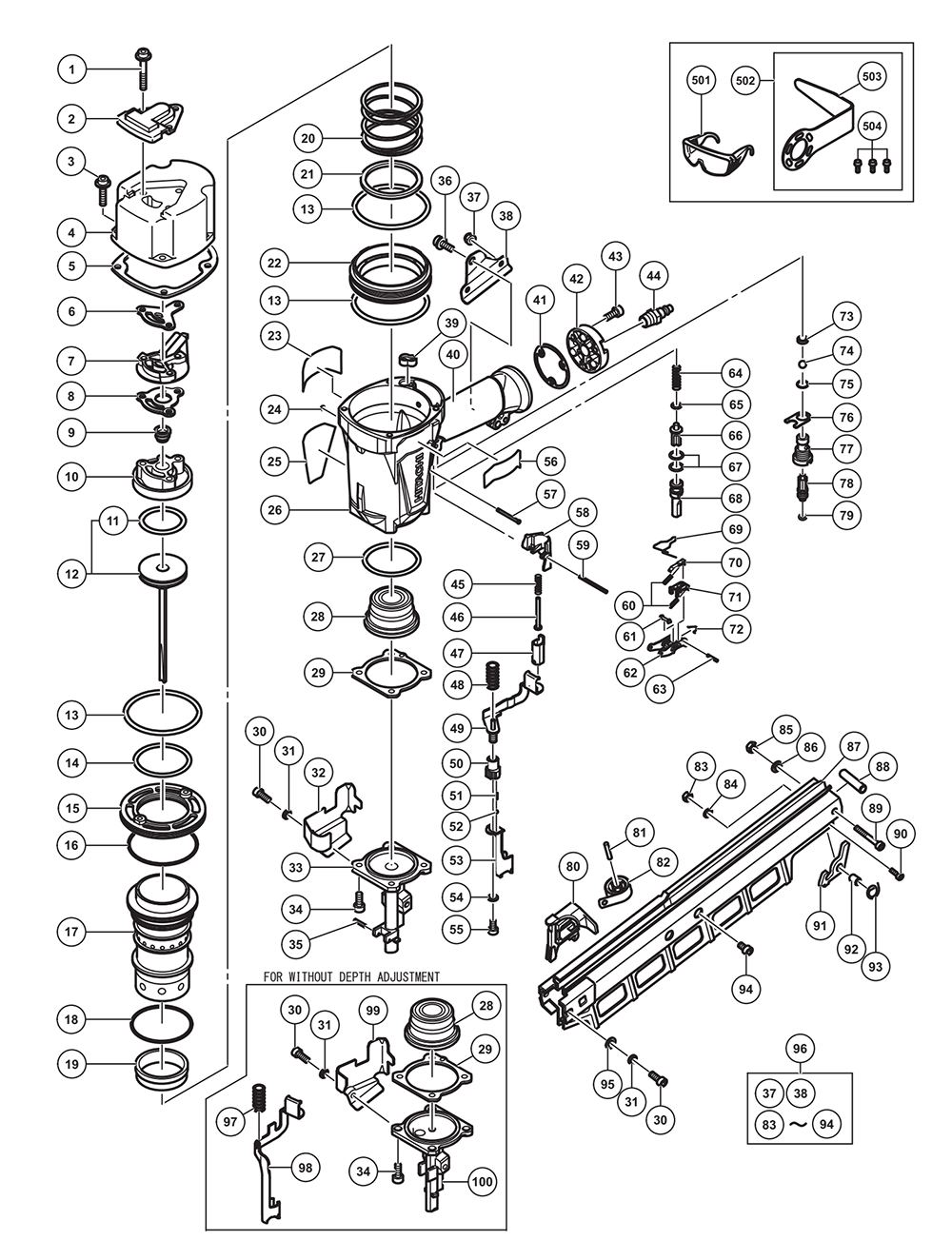 Page 1 Diagram and Parts List for NR83A5(S)  Hitachi Nailer