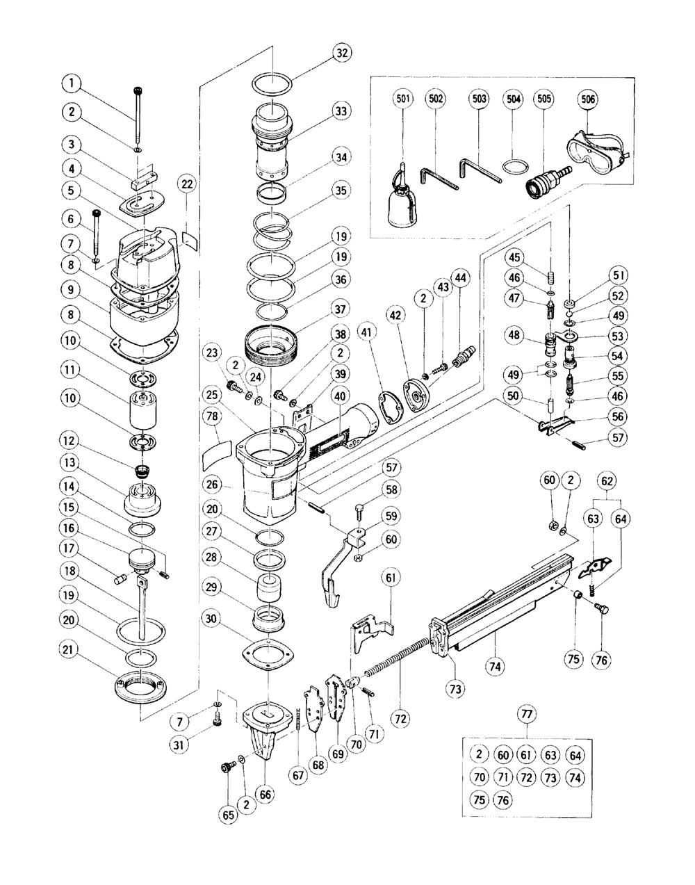 Page 1 Diagram and Parts List for NT65AB  Hitachi Nailer