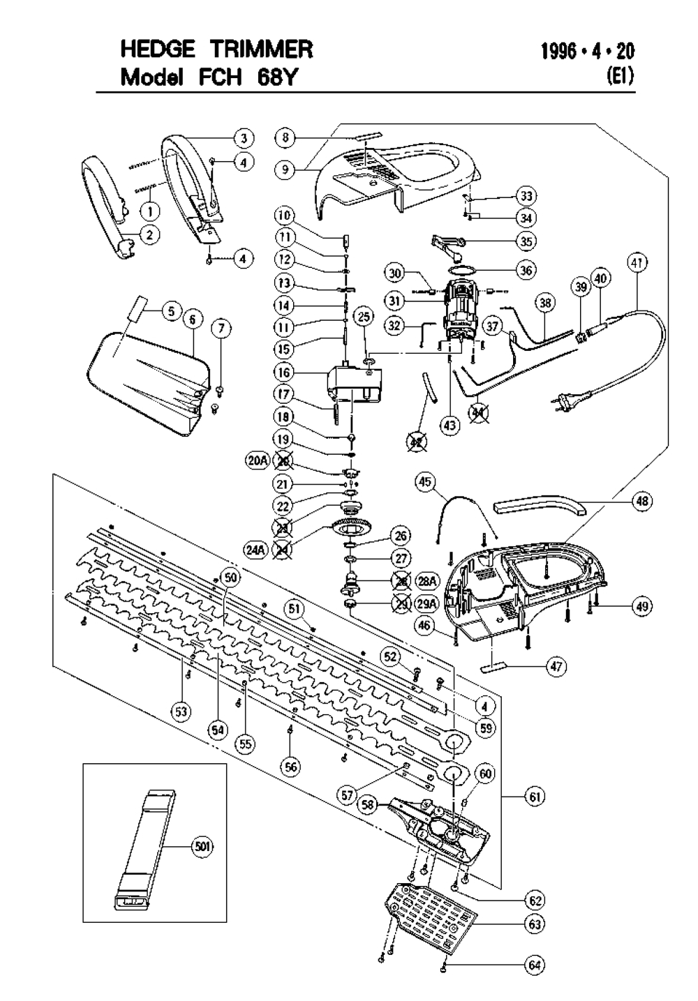 Page 1 Diagram and Parts List for FCH68Y  Hitachi Trimmer