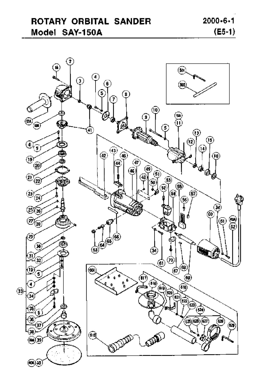Page 1 Diagram and Parts List for SAY150A  Hitachi Sander Polisher