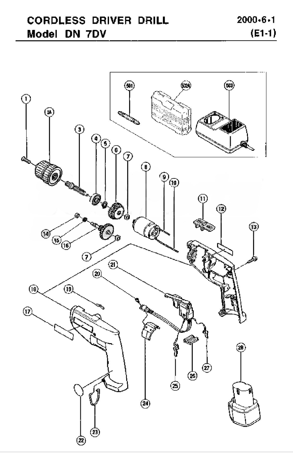 Page 1 Diagram and Parts List for DN7DV  Hitachi Hammer Drill