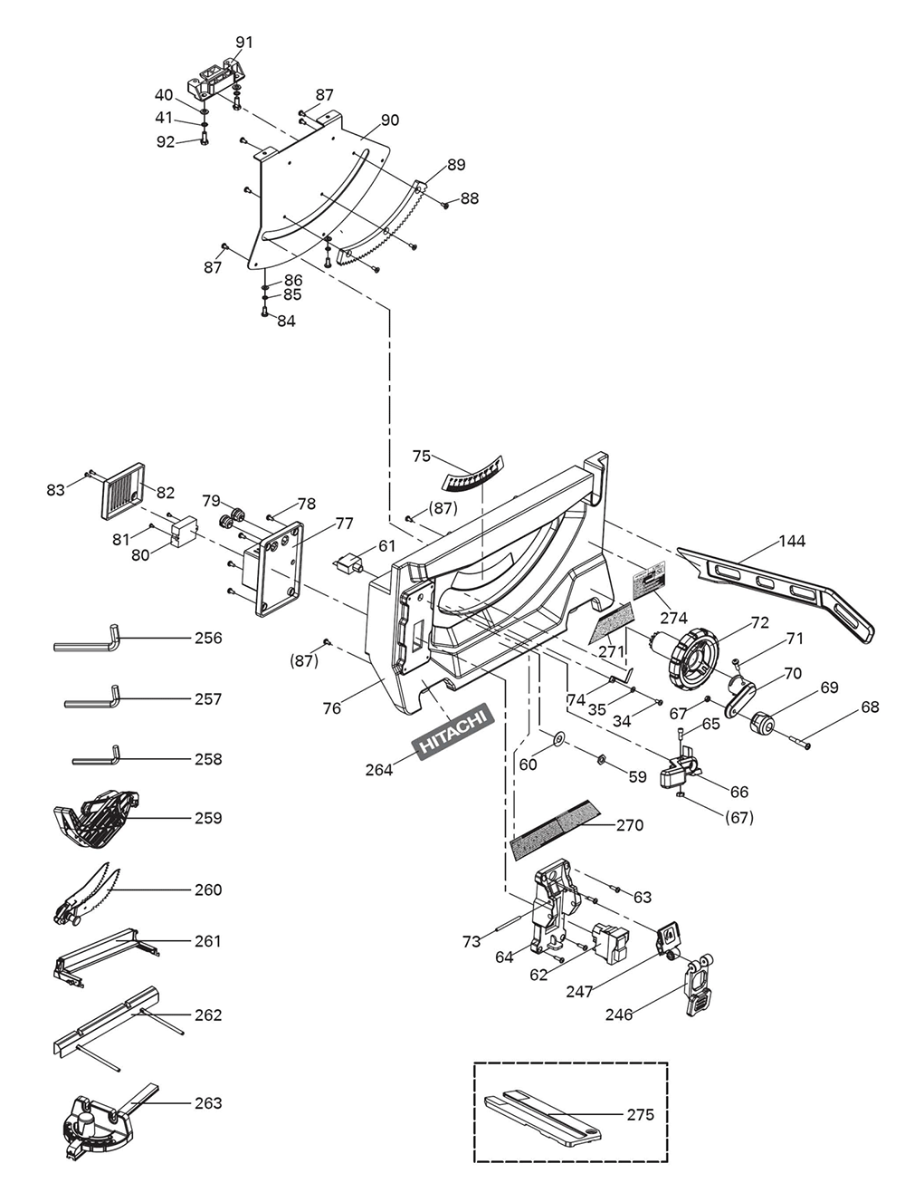 Page 1 Diagram and Parts List for C10RJ  Hitachi Saw