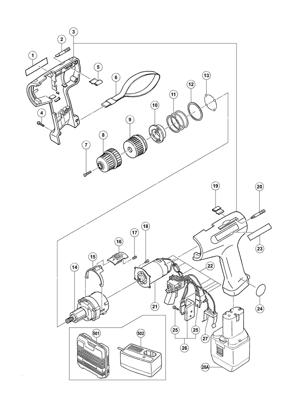 Page 1 Diagram and Parts List for FDS9DV  Hitachi Drill