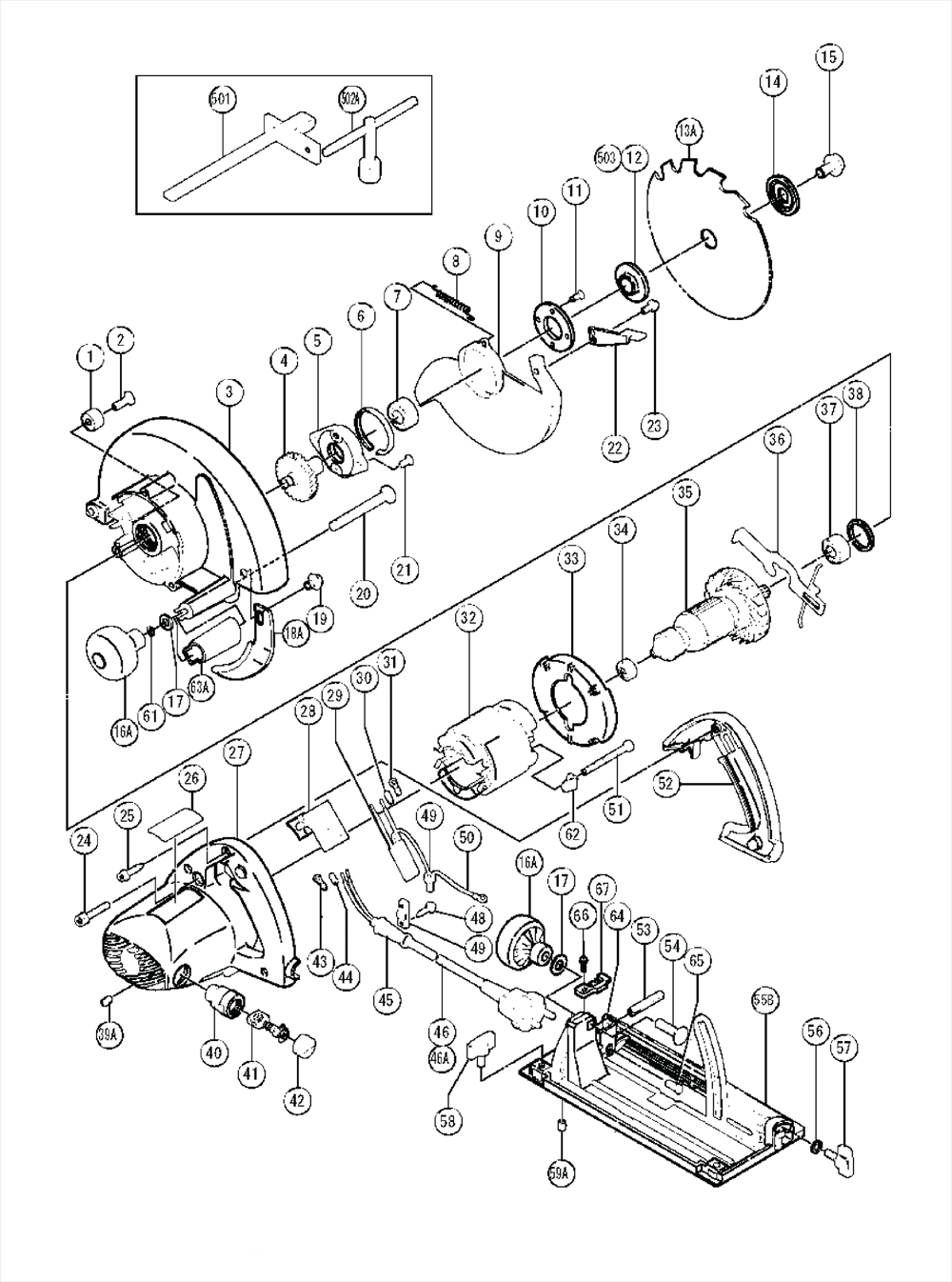 Page 1 Diagram and Parts List for C6U  Hitachi Saw