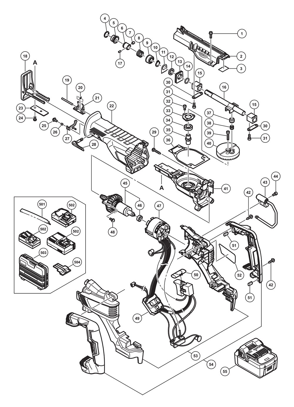 Page 1 Diagram and Parts List for CR18DBLP4  Hitachi Saw