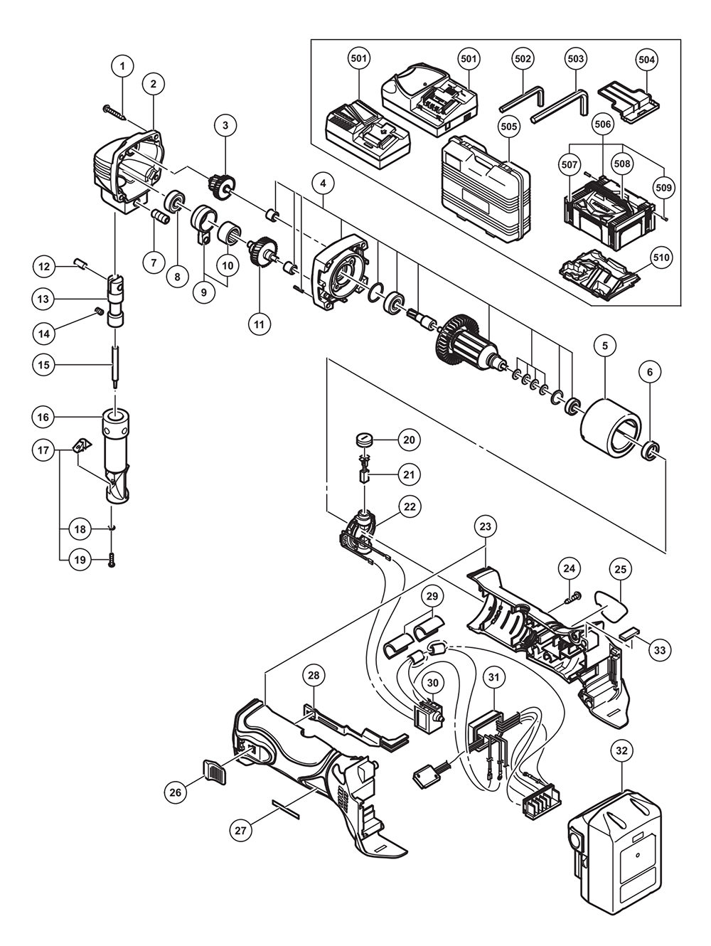 Page 1 Diagram and Parts List for CN18DSL  Hitachi Nibbler & Shears