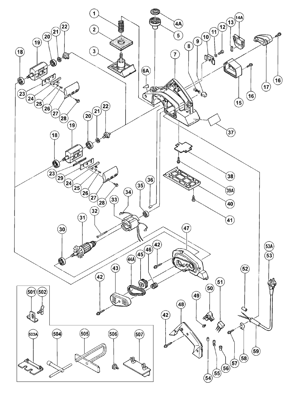 Page 1 Diagram and Parts List for P20SA2  Hitachi Planer Jointer