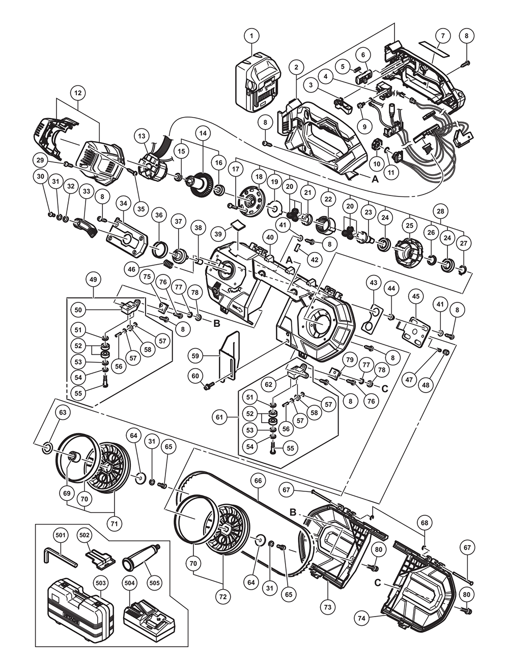 Page 1 Diagram and Parts List for CB18DBL  Hitachi Saw