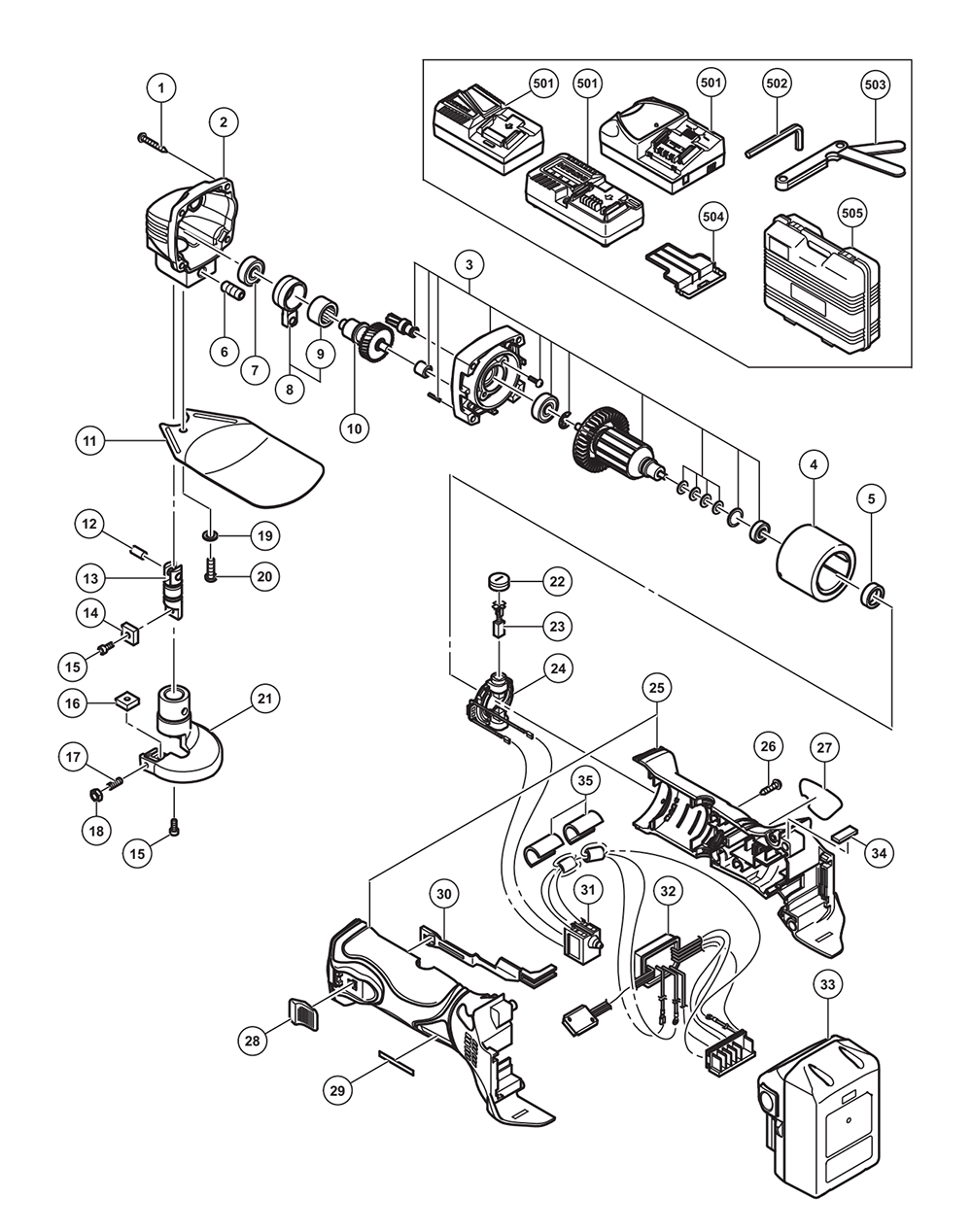 Page 1 Diagram and Parts List for CE18DSL  Hitachi Nibbler & Shears