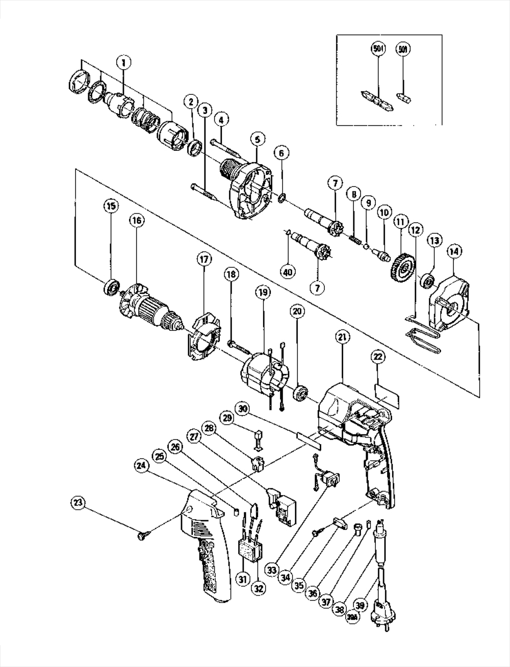 Page 1 Diagram and Parts List for W6SC  Hitachi Screwdriver