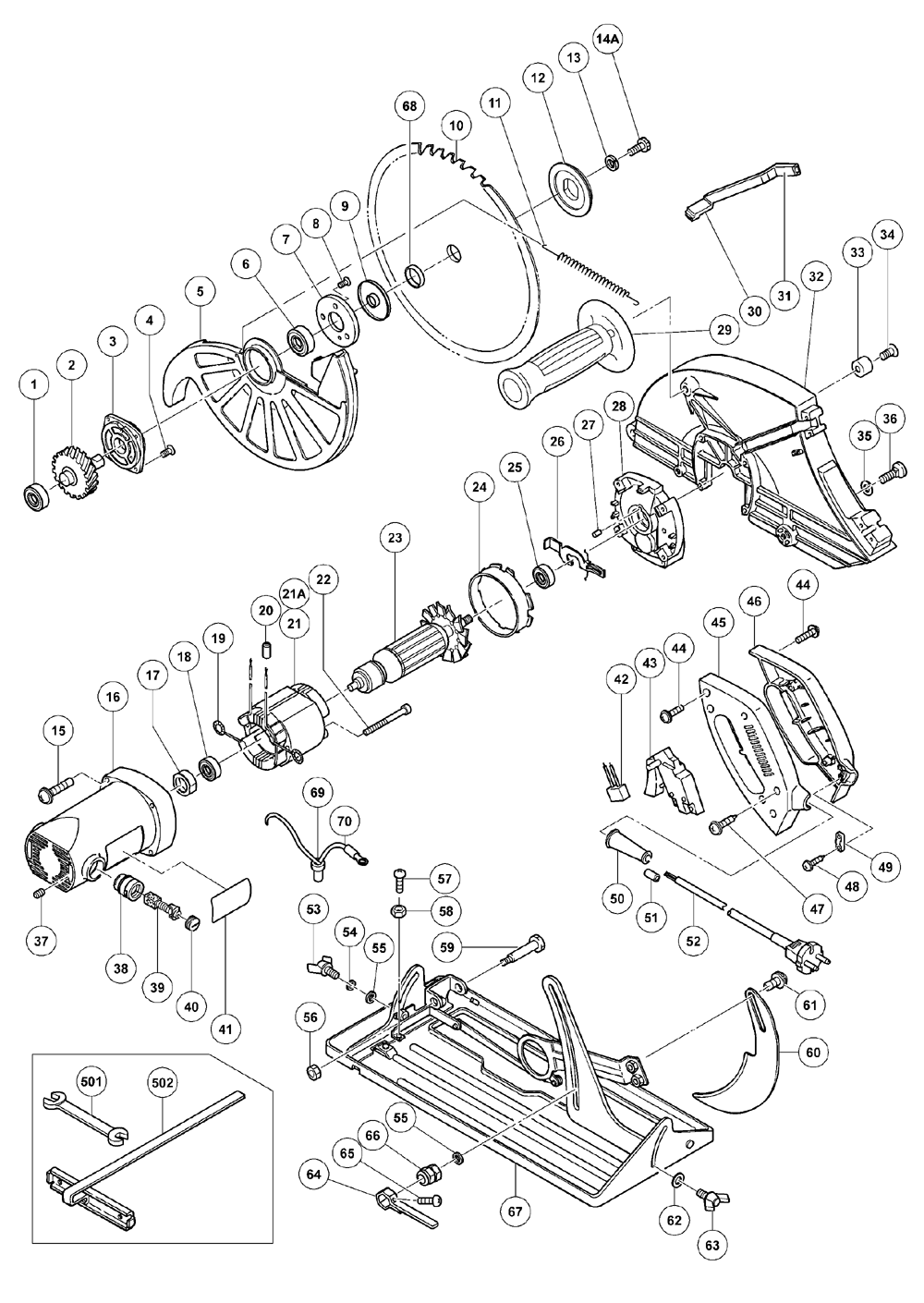 Page 1 Diagram and Parts List for C13U  Hitachi Saw
