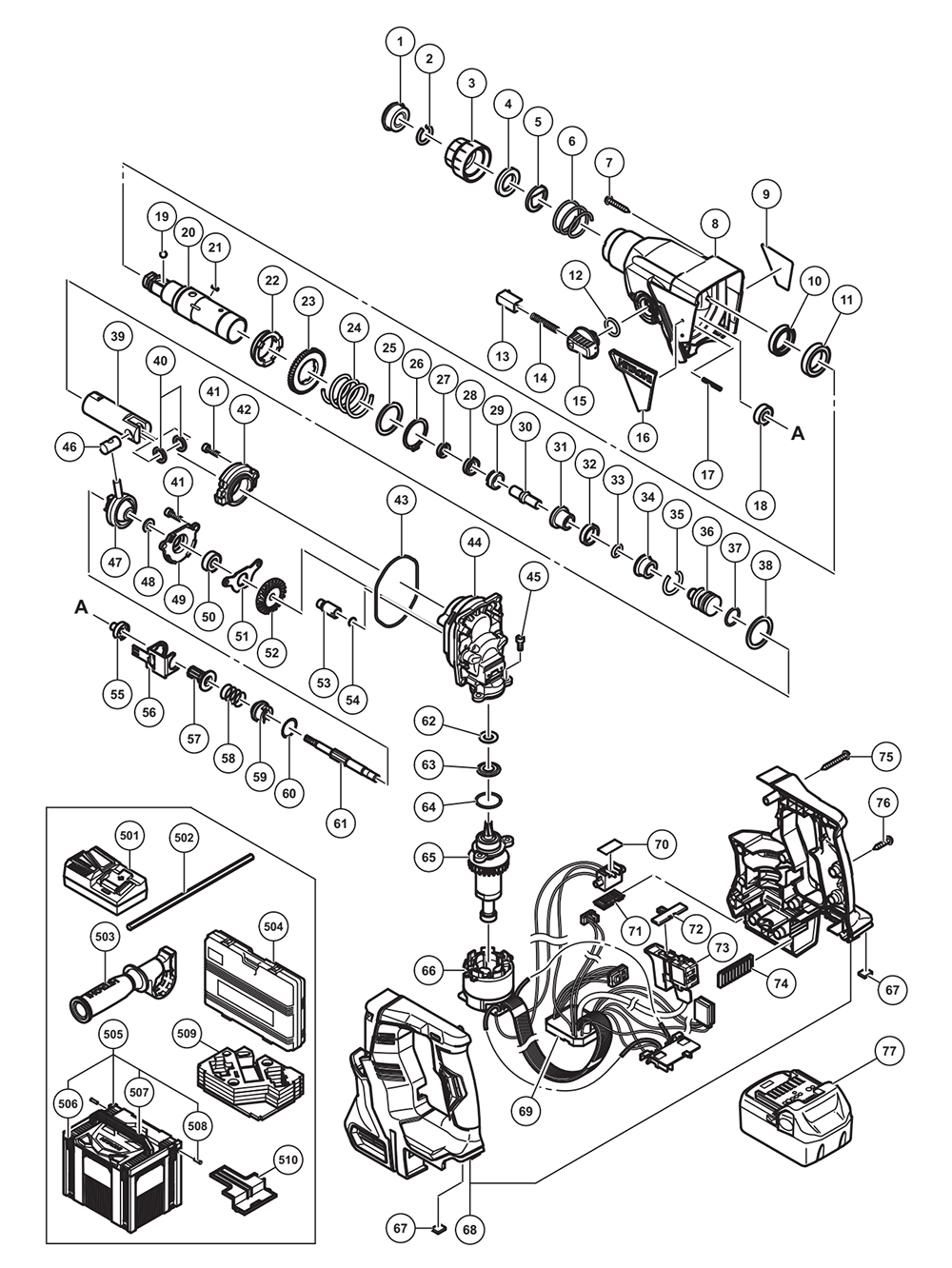 Page 1 Diagram and Parts List for DH18DBL  Hitachi Hammer Drill