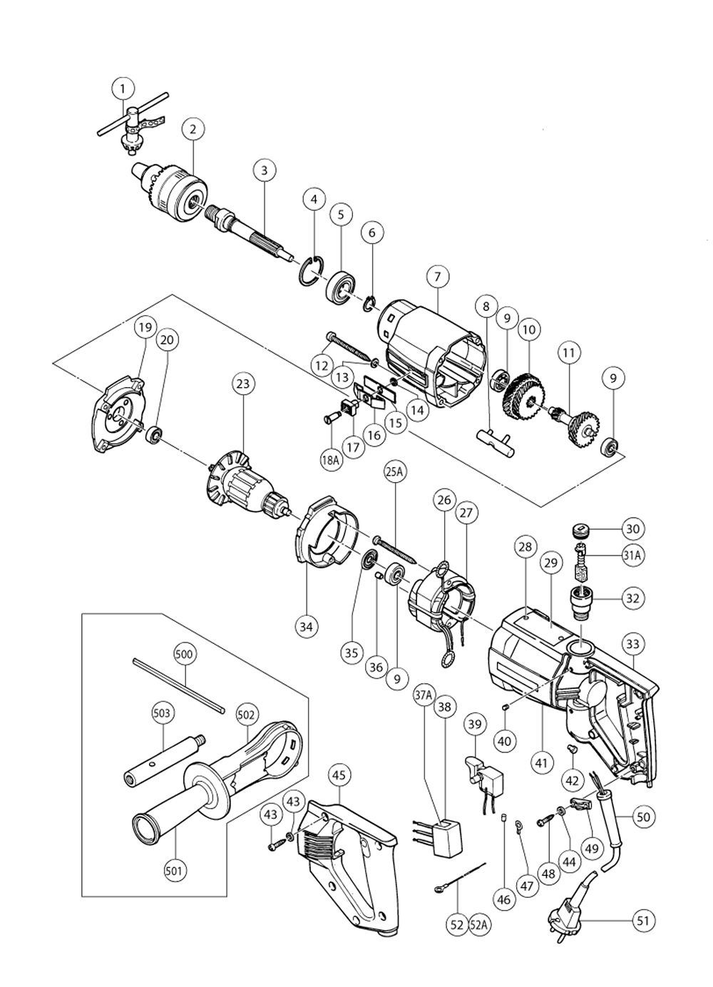 Page 1 Diagram and Parts List for DMT-16  Hitachi Drill Press