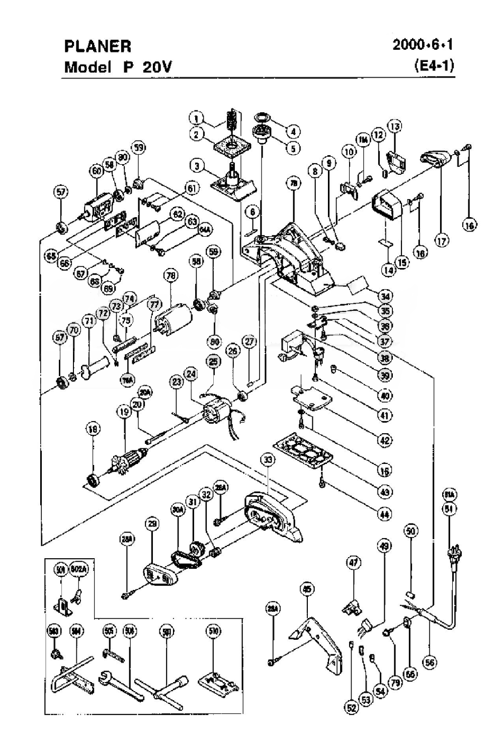 Page 1 Diagram and Parts List for P20V  Hitachi Planer Jointer
