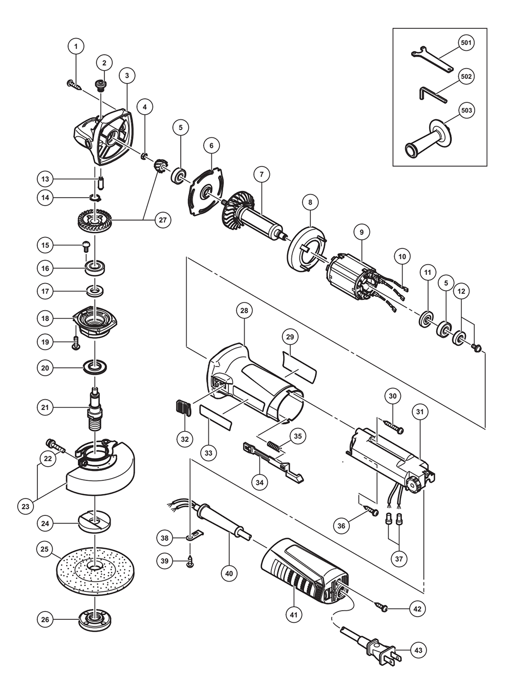 Page 1 Diagram and Parts List for G12VE  Hitachi Grinder