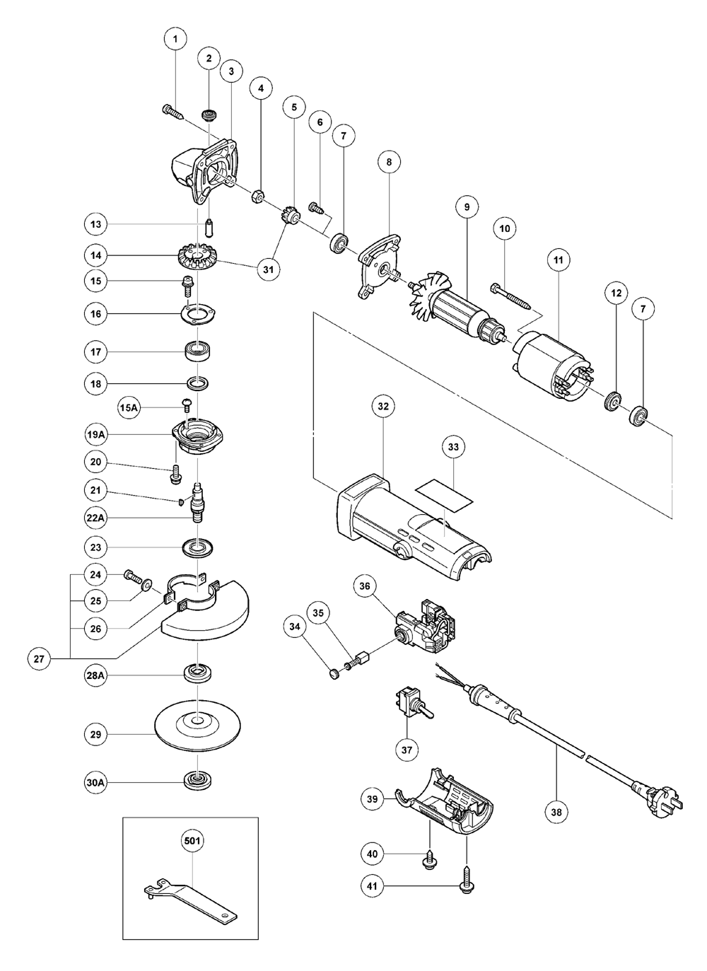 Page 1 Diagram and Parts List for G10SF2  Hitachi Grinder