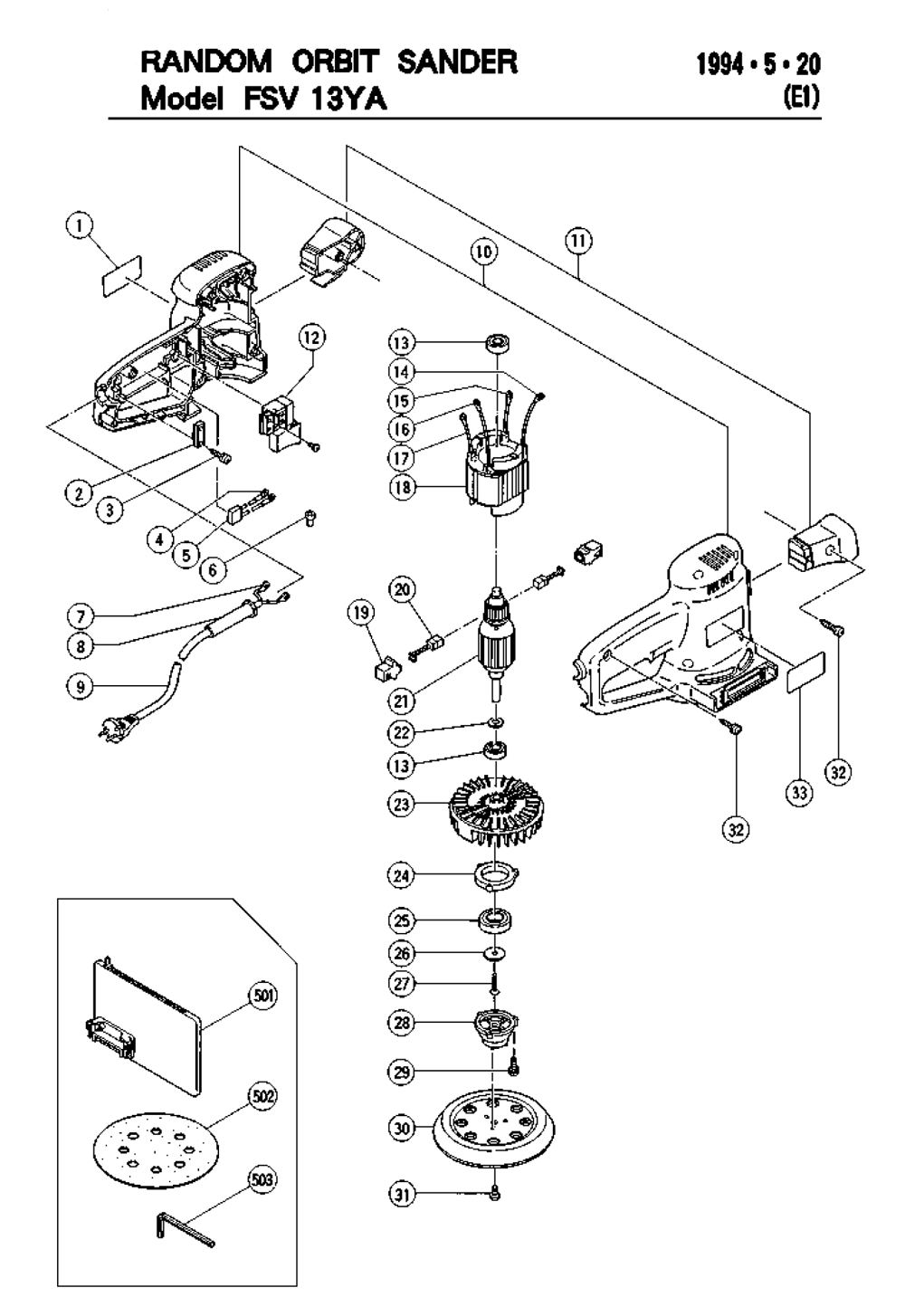 Page 1 Diagram and Parts List for FSV13YA  Hitachi Sander Polisher