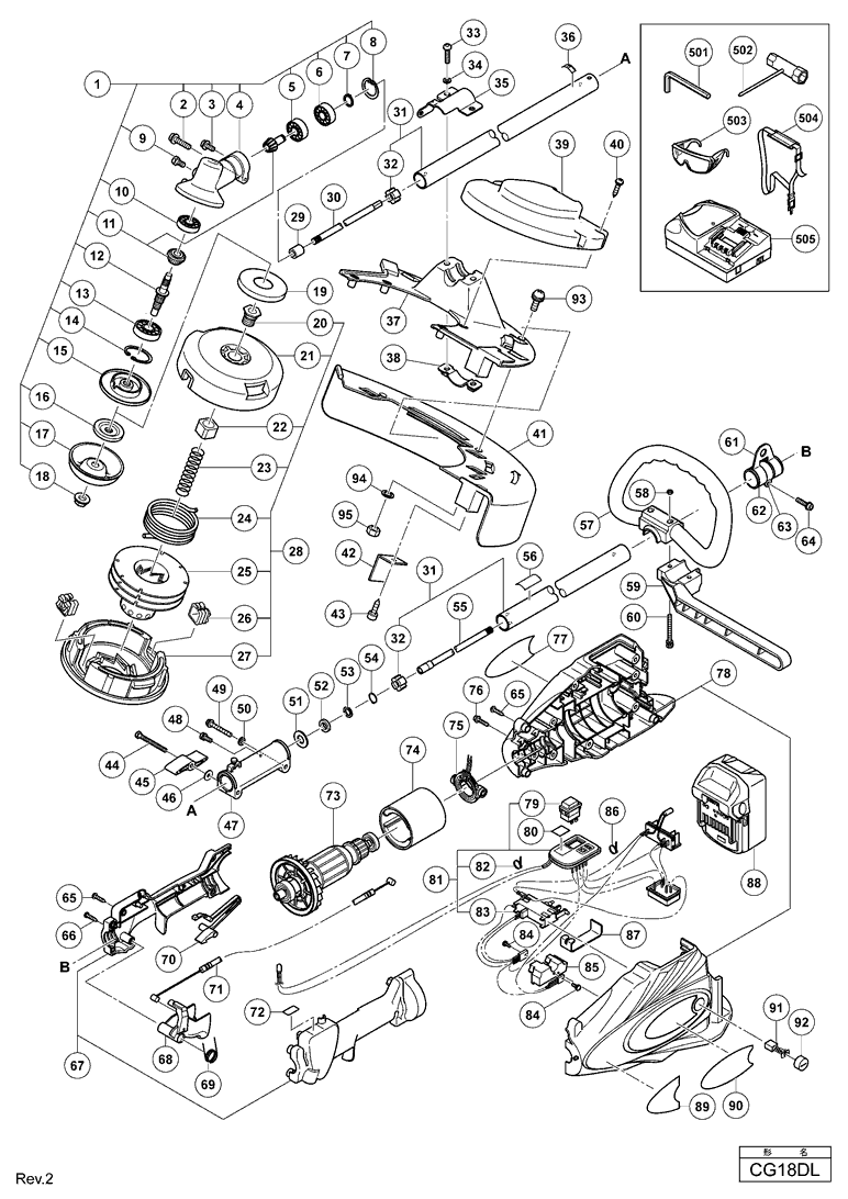 Page 1 Diagram and Parts List for CG18DL  Hitachi Trimmer